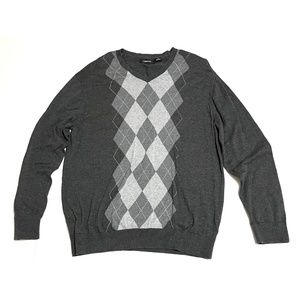 Mens Claiborne Gray Argyle Sweater Size XL Grey Diamond